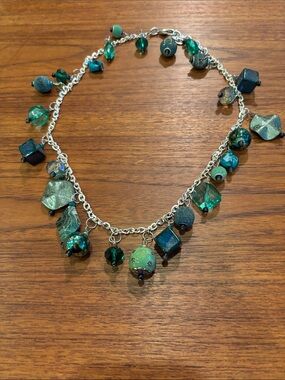 Hand Crafted Teal and Emerald Bead Charm Necklace